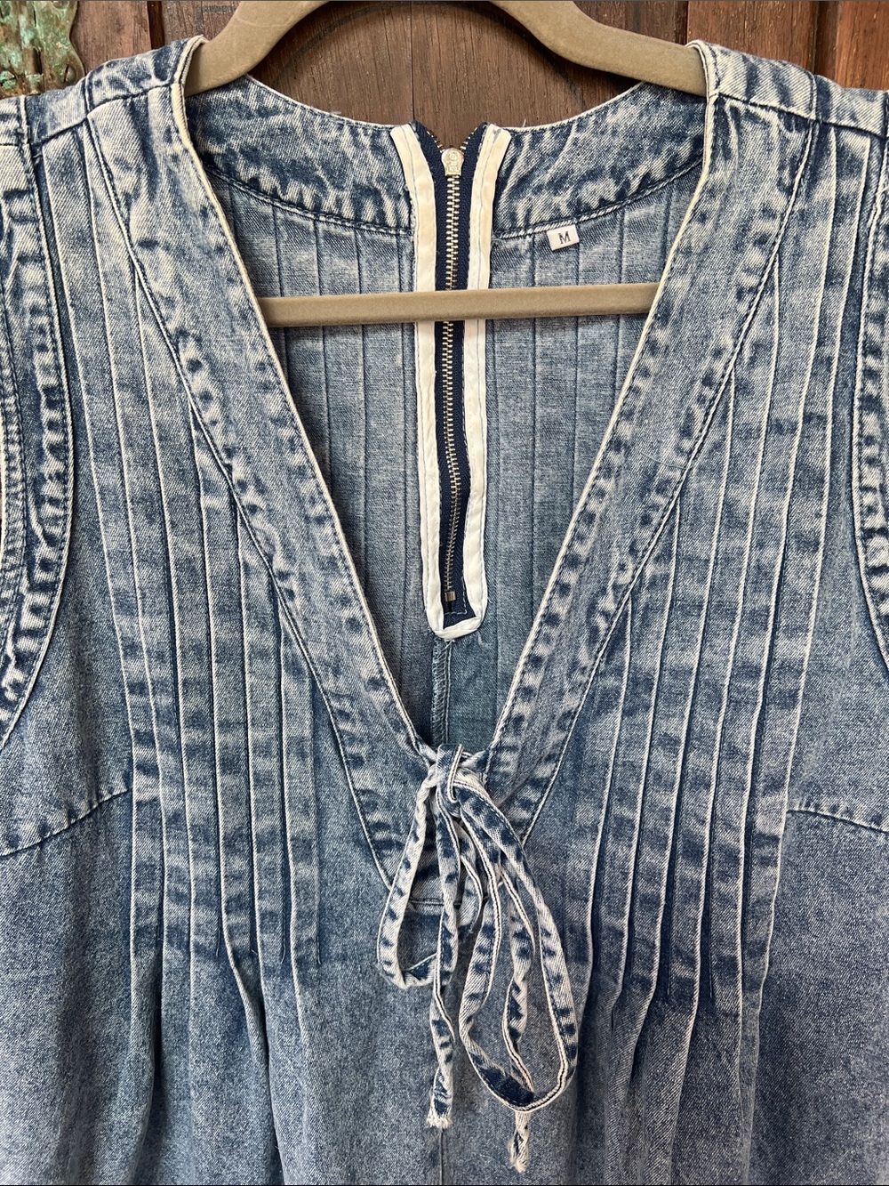 Denim Blue Sleeveless V-Neck Women's romper - Picture 2 of 5